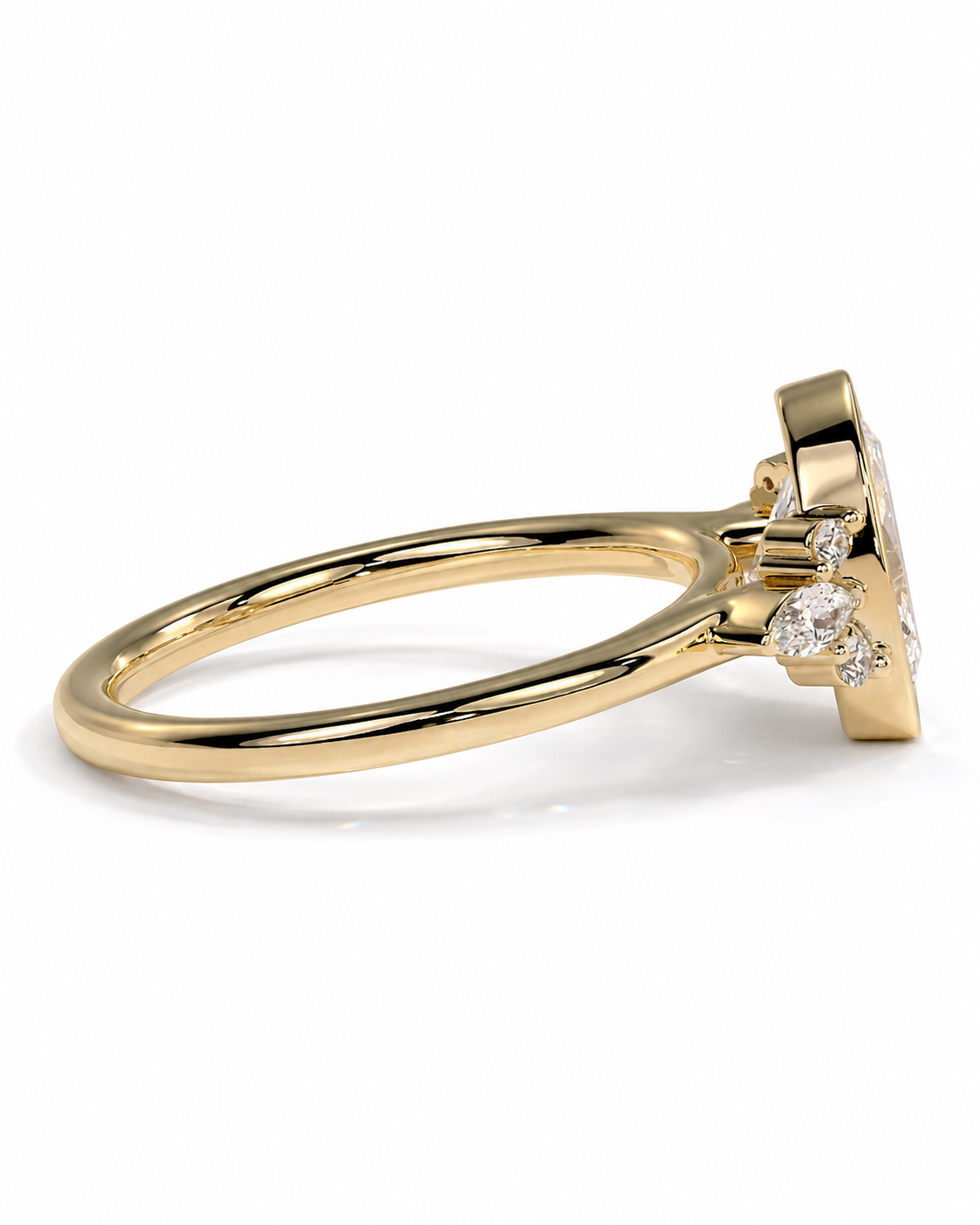 color_10K_YG, color_14K_YG &&A yellow gold ring with a small cluster of clear gemstones on a plain white background.