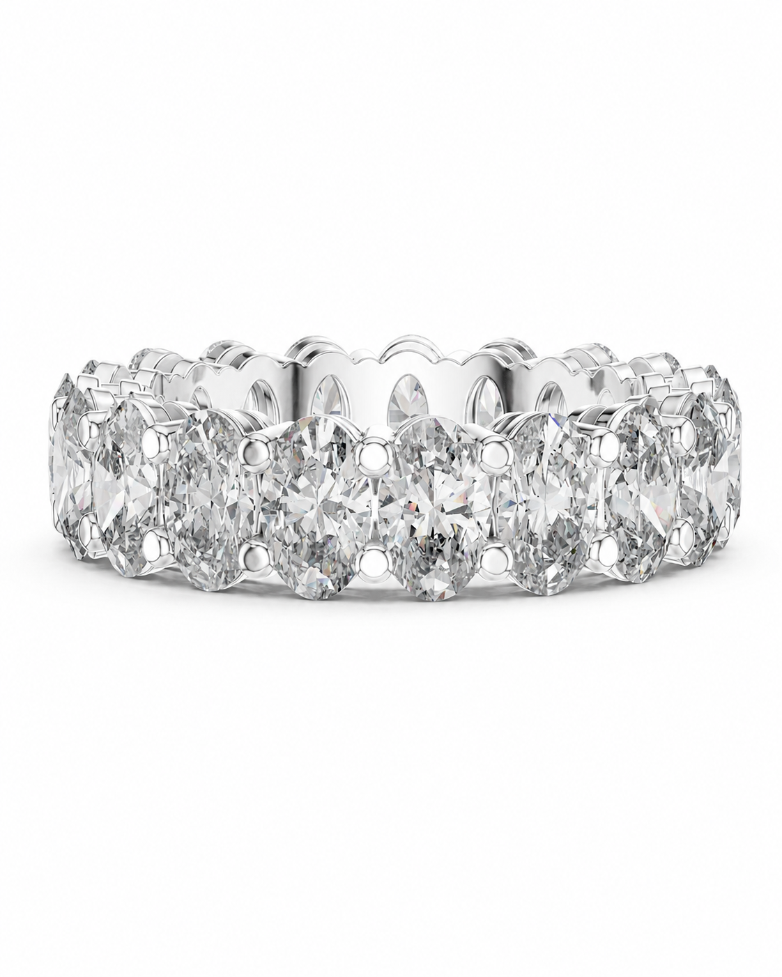 color_925_SIL,color_935_ARG,color_10K_WG, color_14K_WG &&	
A silver-toned eternity ring featuring a continuous row of clear oval-cut gemstones in a prong setting, shown against a plain white background.
