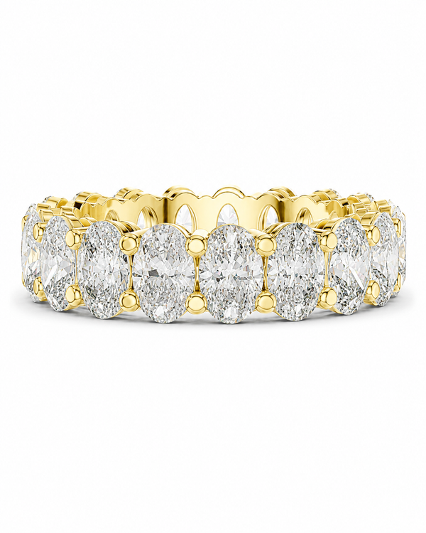 color_10K_YG, color_14K_YG &&	
A yellow gold eternity ring featuring a continuous row of oval-cut clear diamonds in a prong setting, shown against a plain white background.