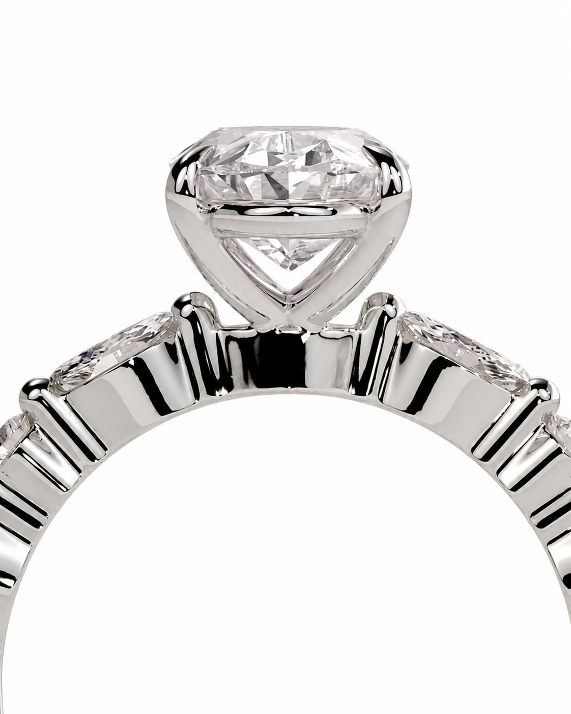 color_925_SIL,color_935_ARG,color_10K_WG, color_14K_WG &&
A close-up studio shot of a silver-toned ring featuring a large heart-shaped clear gemstone in a prong setting, with smaller side stones along the band, shown against a plain white background.