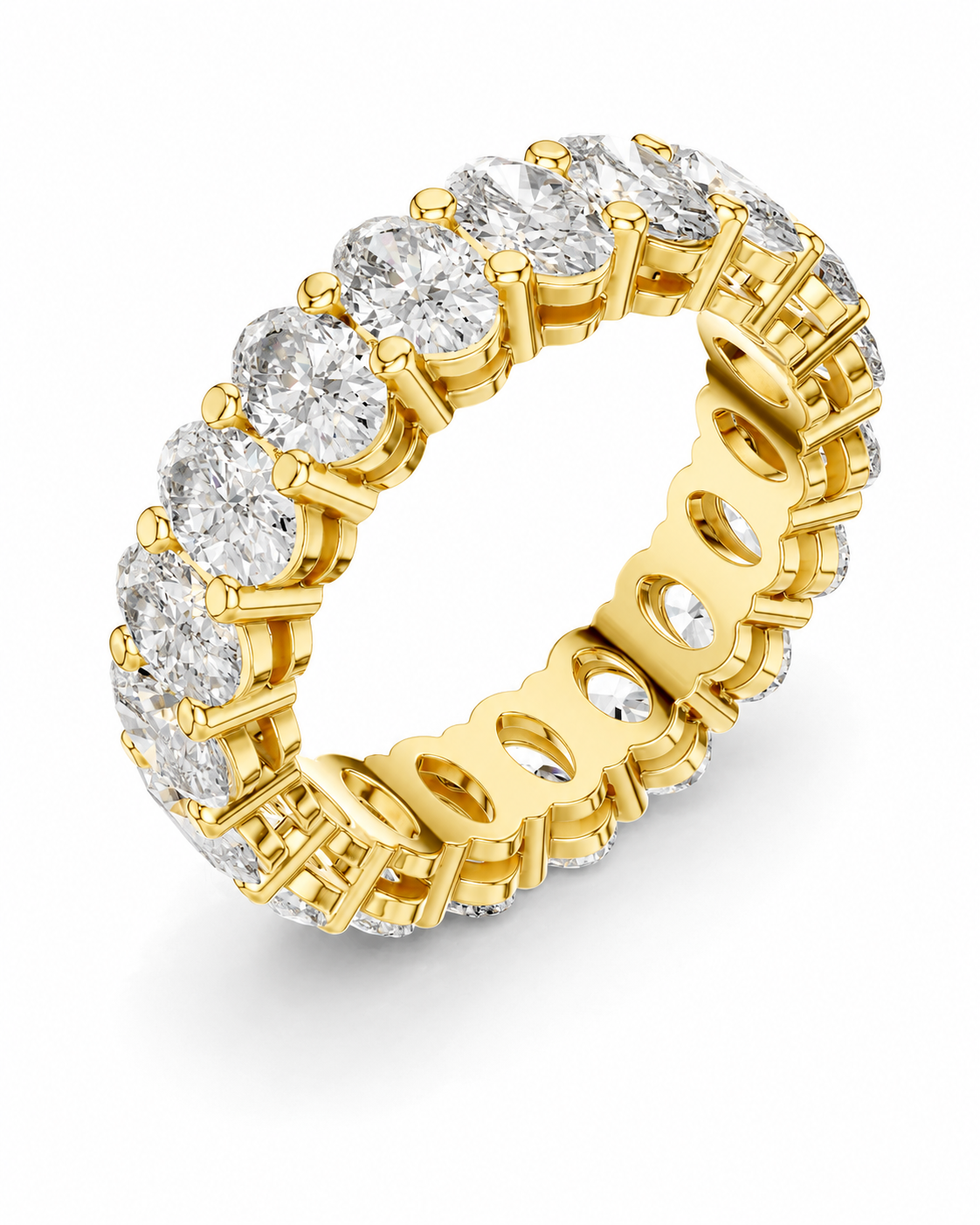 color_10K_YG, color_14K_YG &&	
A yellow gold eternity ring featuring a continuous row of round brilliant-cut diamonds in a prong setting, shown on a clean white background.