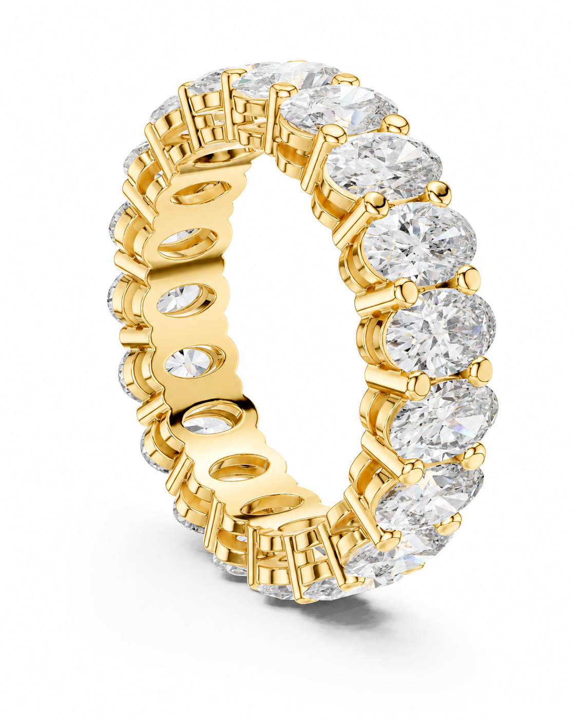 color_10K_YG, color_14K_YG &&	
A yellow gold eternity ring featuring a continuous row of round brilliant-cut clear diamonds in a prong setting, shown on a clean white background.