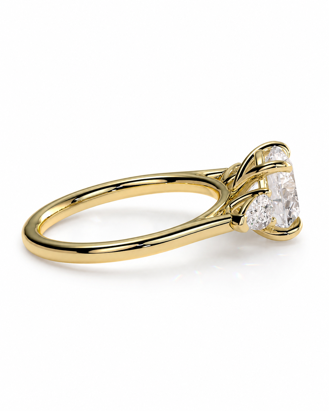 color_10K_YG, color_14K_YG &&A yellow gold ring featuring a large oval-cut clear center stone and smaller side stones in a prong setting, shown on a clean white background.