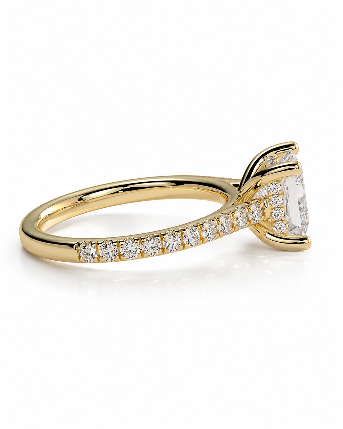 color_10K_YG, color_14K_YG &&A yellow gold diamond ring with a marquise-cut center stone and pavé-set diamonds along the shank, shown on a clean white background.