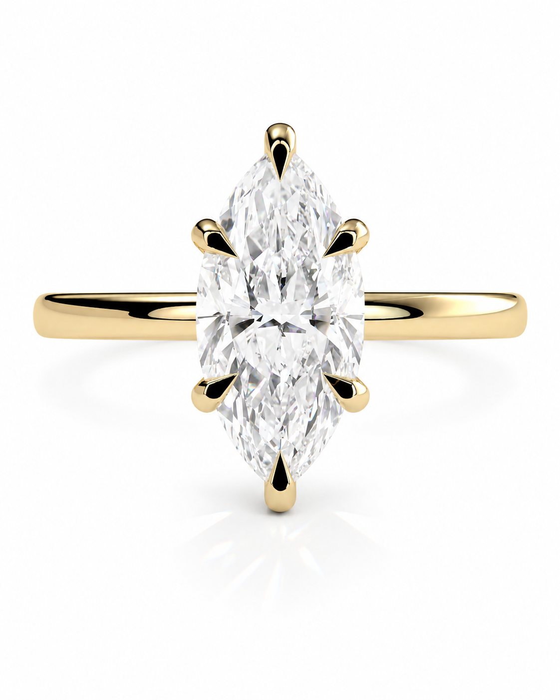 color_10K_YG, color_14K_YG &&A yellow gold ring featuring a large marquise-cut diamond center stone in a six-prong setting, shown on a clean white background.