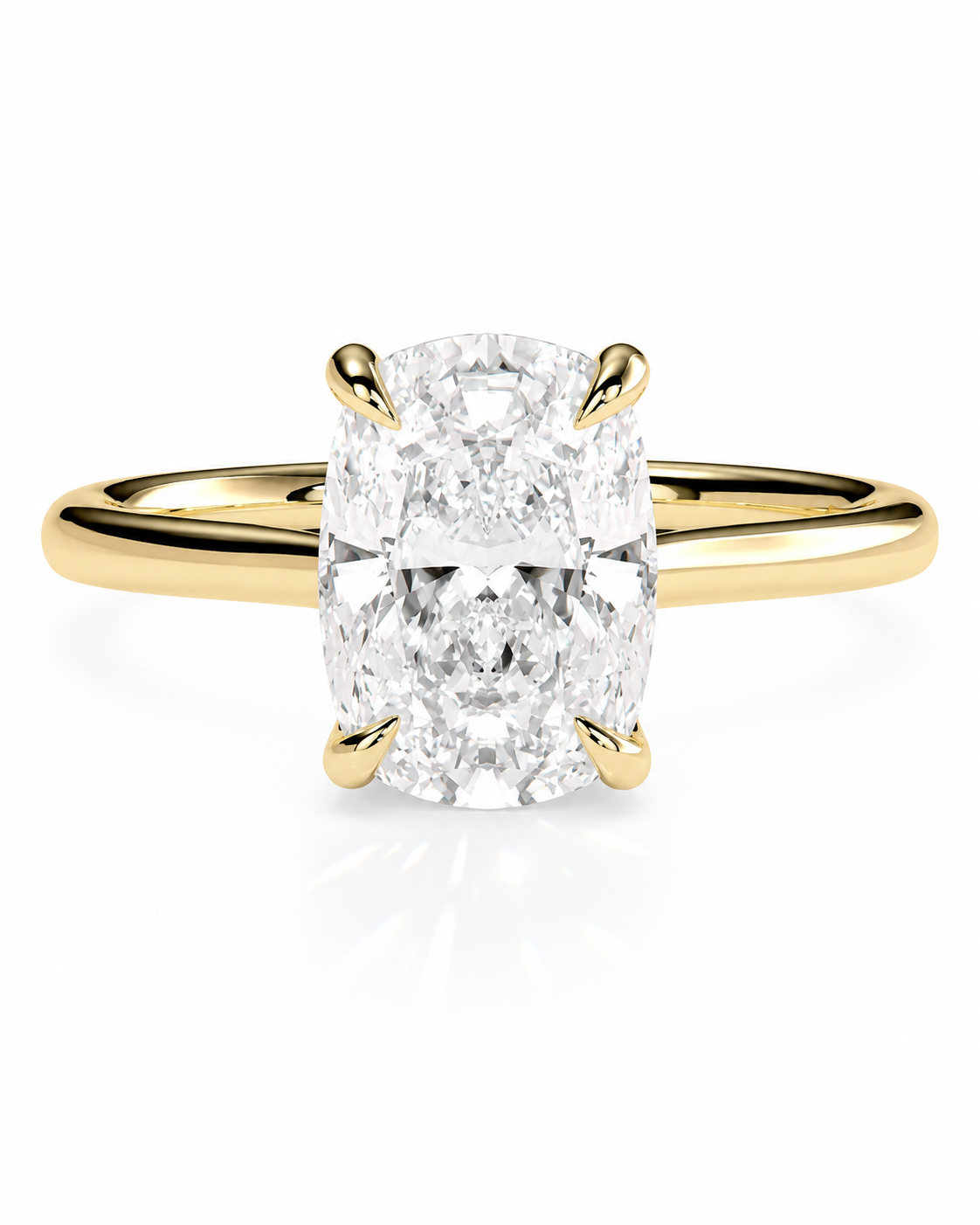 color_10K_YG, color_14K_YG &&An oval diamond engagement ring with a yellow gold band, set against a clean white background.