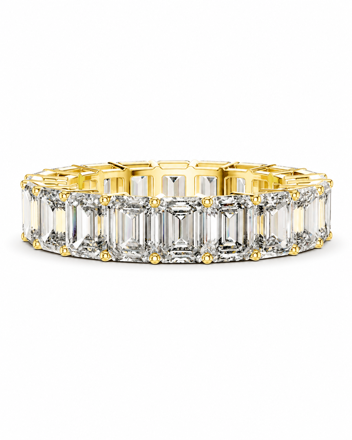 color_10K_YG, color_14K_YG &&	
A gold eternity-style ring band set with clear baguette-cut gemstones, photographed on a clean white background.