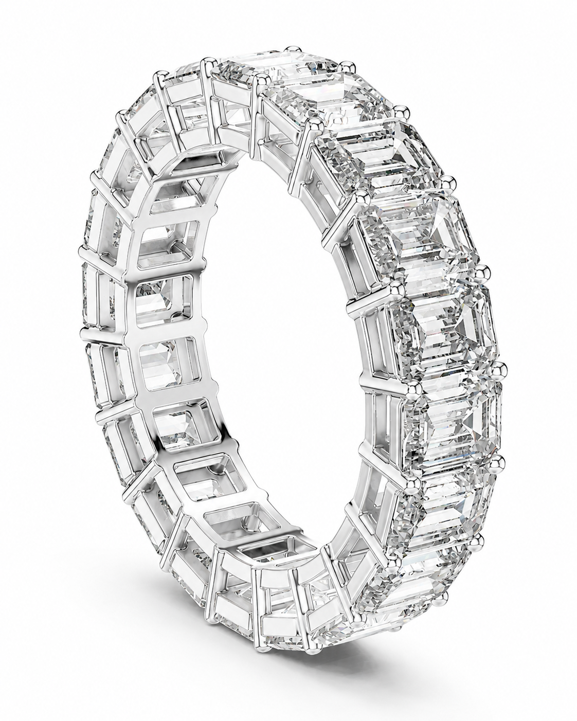 color_925_SIL,color_935_ARG,color_10K_WG, color_14K_WG &&	
A silver eternity ring featuring a continuous row of baguette-cut clear gemstones in a prong setting, shown on a clean white background.