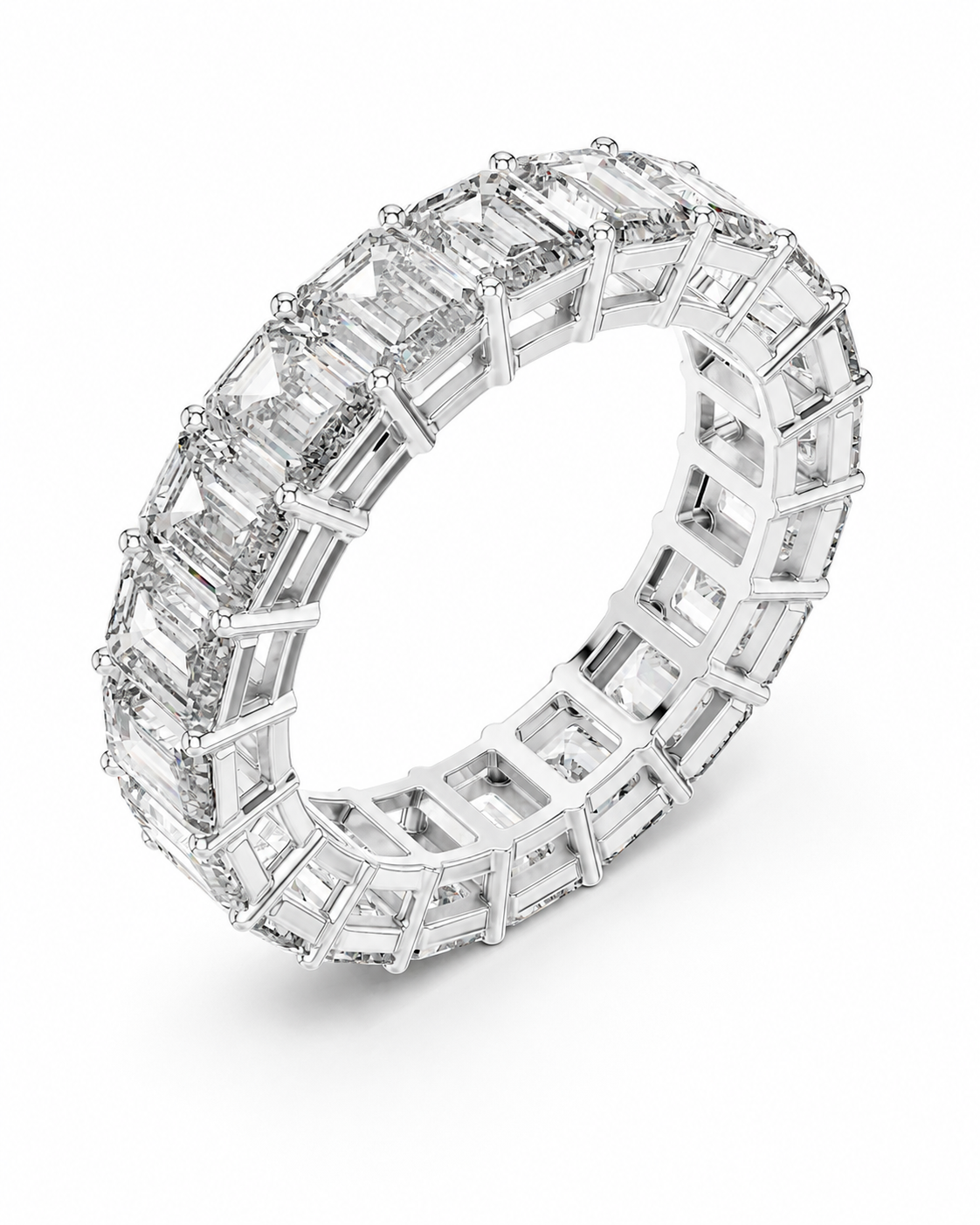 color_925_SIL,color_935_ARG,color_10K_WG, color_14K_WG &&	
A silver-toned eternity ring featuring a continuous row of baguette-cut clear gemstones, photographed on a clean white background.