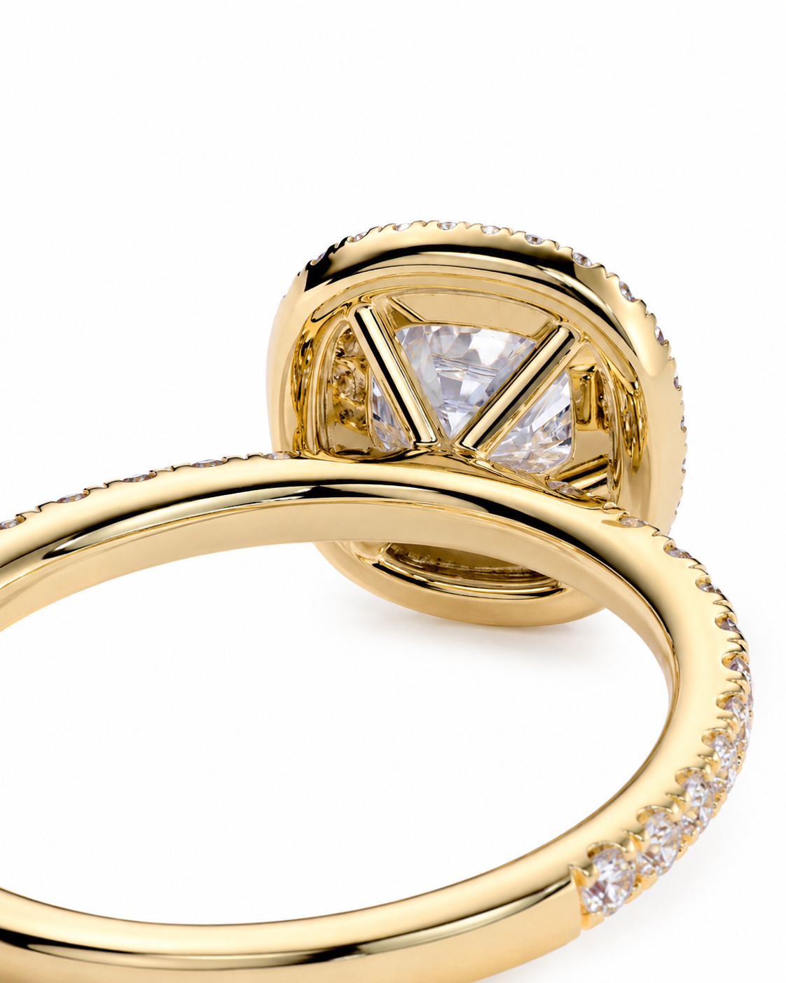 color_10K_YG, color_14K_YG &&A close-up of a gold ring featuring a round bezel-set clear gemstone and a pavé-set diamond band, shown on a clean white background.
