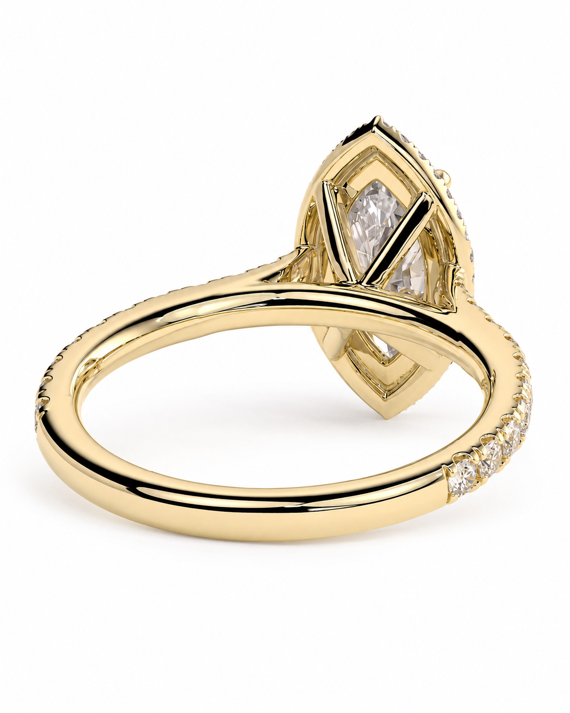 color_10K_YG, color_14K_YG &&A yellow gold ring with a marquise-shaped diamond cluster and a pavé-set diamond band, shown on a clean white background.