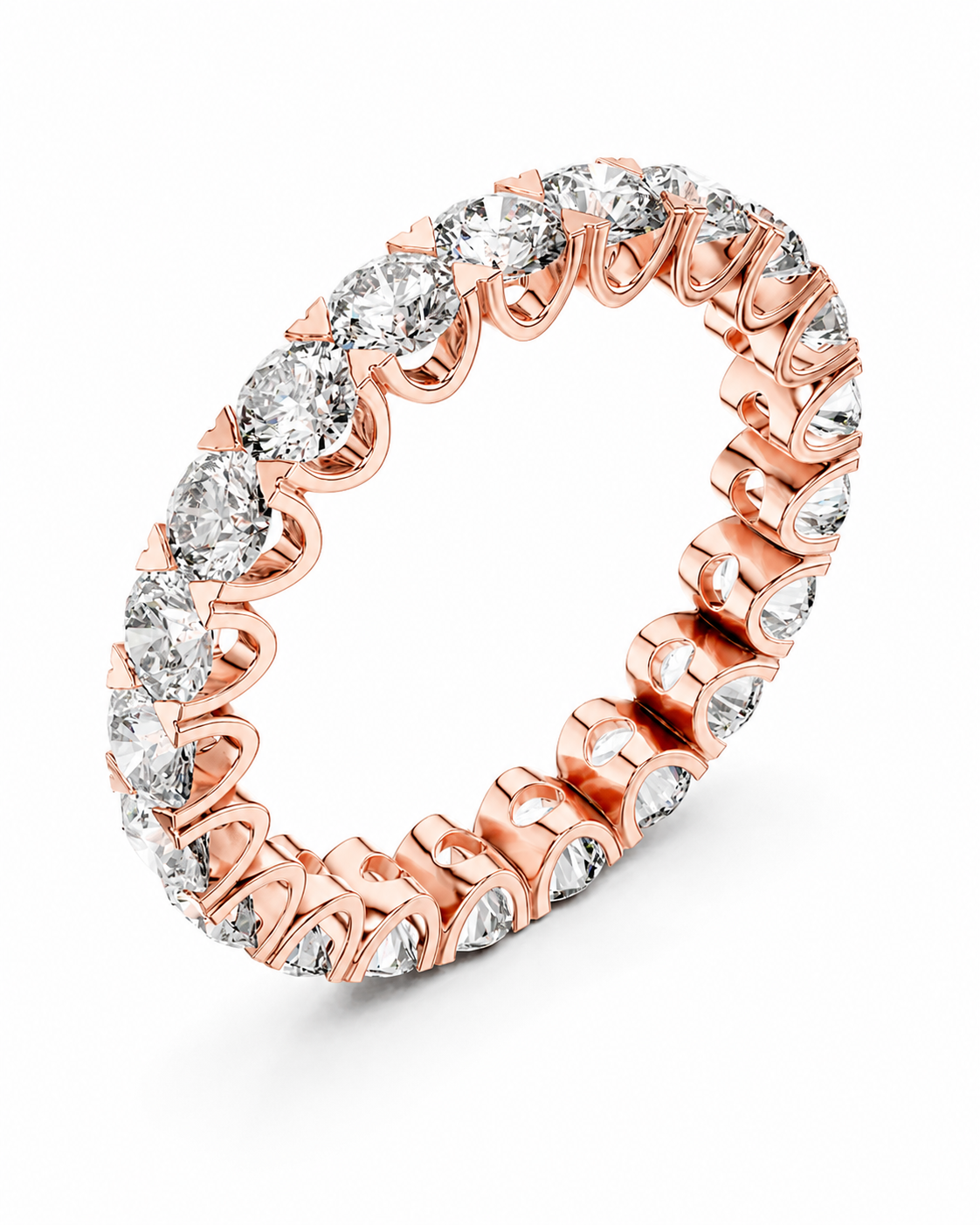 color_10K_RG, color_14K_RG &&	A rose gold eternity ring set with round brilliant-cut diamonds, shown on a clean white background.
