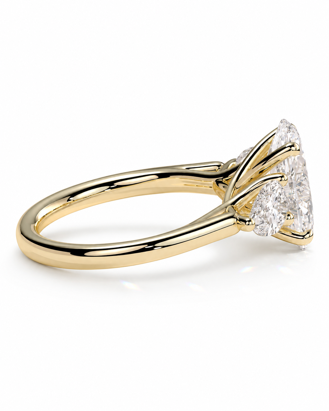 color_10K_YG, color_14K_YG &&
A yellow gold ring with a triangular cluster of clear gemstones, shown in a three-quarter side view on a clean white background.