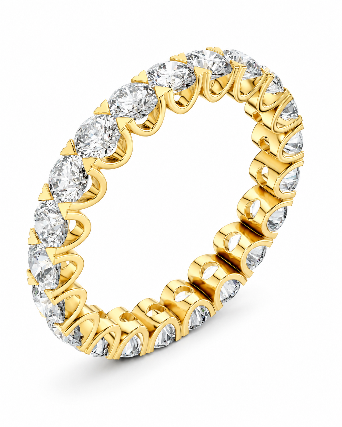 color_10K_YG, color_14K_YG &&	
A yellow gold eternity ring set with round brilliant-cut clear diamonds, shown on a clean white background.