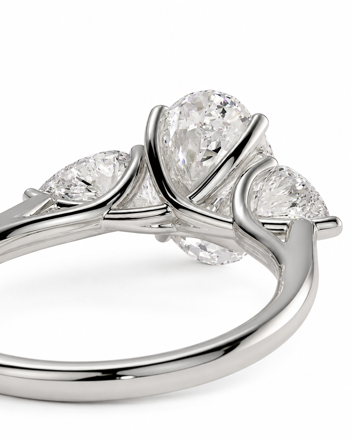 color_925_SIL,color_935_ARG,color_10K_WG, color_14K_WG &&
A close-up studio shot of a silver-toned ring featuring a large oval center diamond flanked by smaller marquise-cut side diamonds, set against a clean white background.