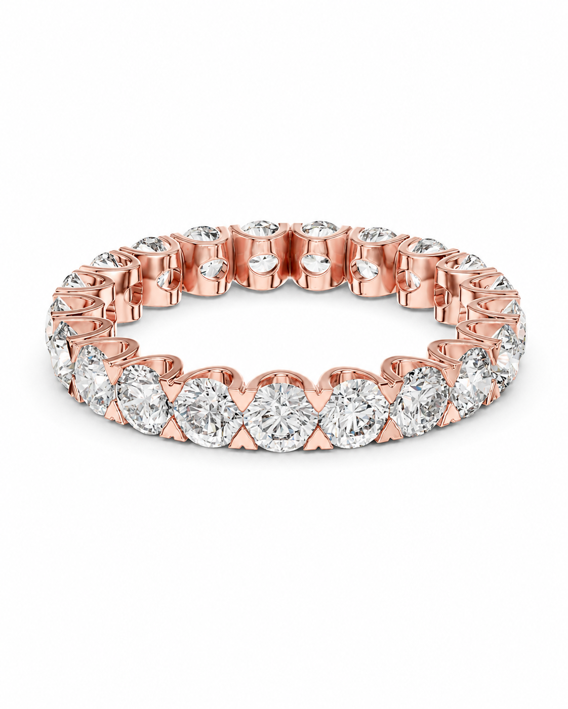 color_10K_RG, color_14K_RG &&	A rose gold eternity band ring set with round brilliant-cut diamonds, shown on a clean white background.