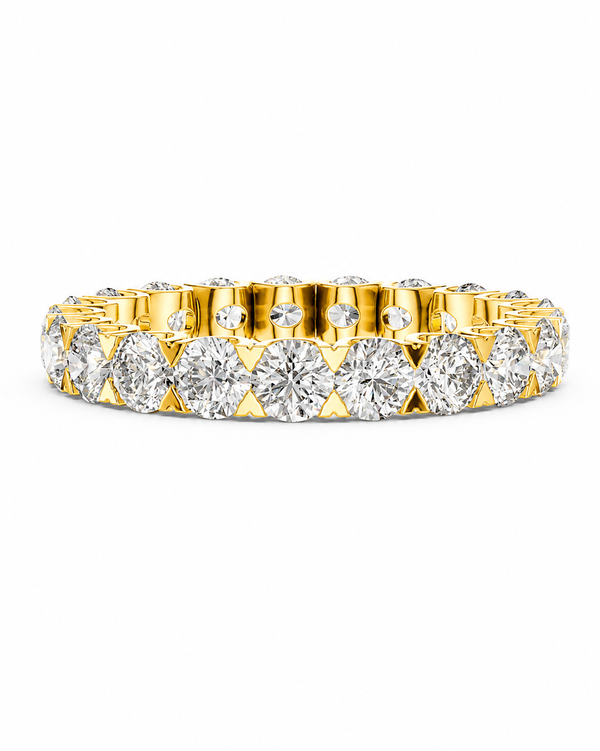 color_10K_YG, color_14K_YG &&	
A yellow gold eternity ring set with round brilliant-cut diamonds on a clean white background.