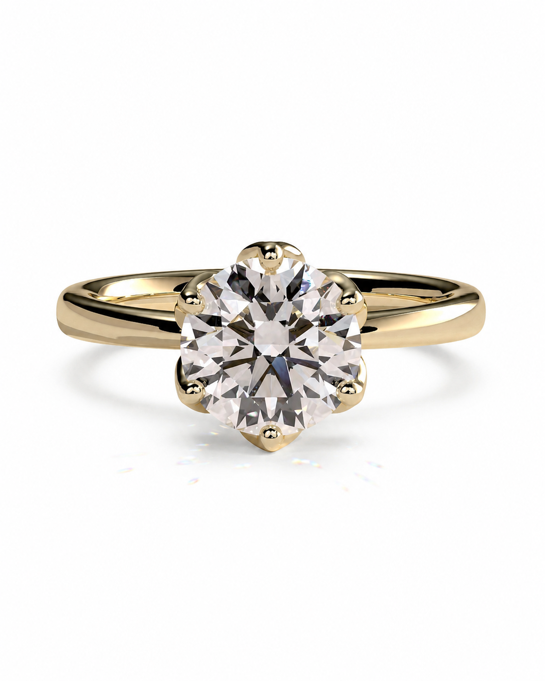 color_10K_YG, color_14K_YG &&A yellow gold solitaire engagement ring with a large round brilliant-cut diamond center stone, shown on a clean white background.