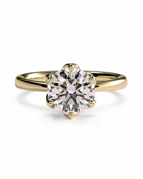 color_10K_YG, color_14K_YG &&A yellow gold solitaire engagement ring with a large round brilliant-cut diamond center stone, shown on a clean white background.