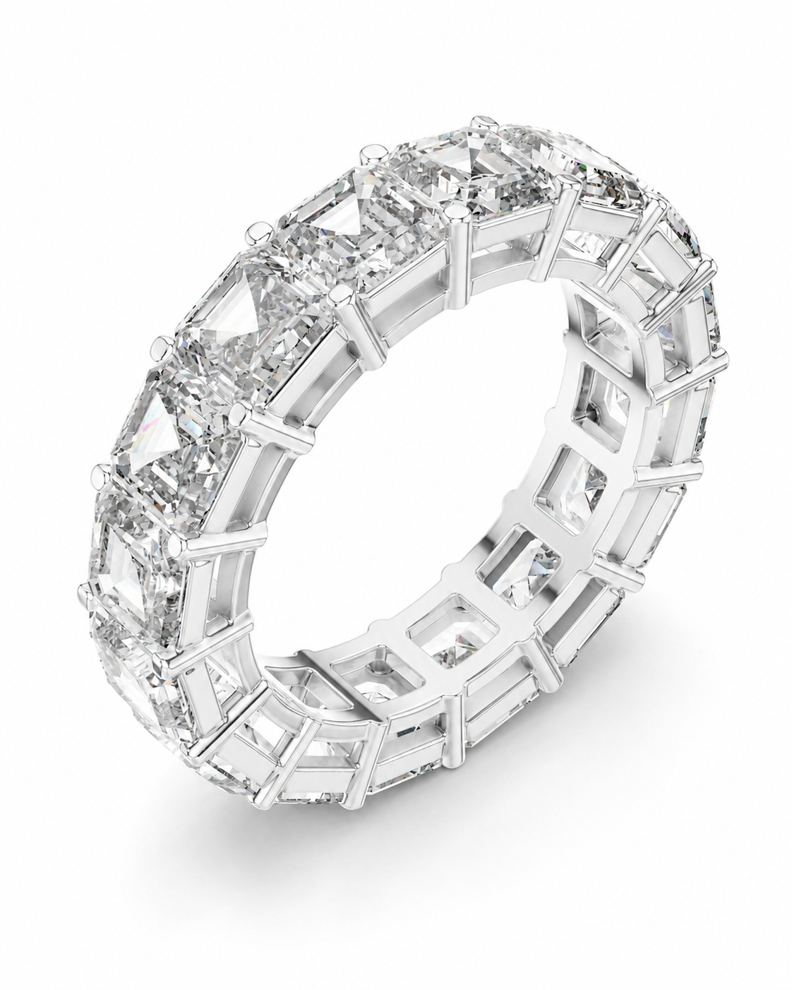 color_925_SIL,color_935_ARG,color_10K_WG, color_14K_WG &&	
A silver-toned eternity ring featuring a continuous row of rectangular baguette-cut diamonds in a prong setting, shown on a clean white background.