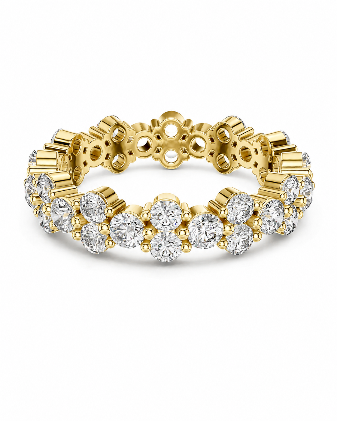 color_10K_YG, color_14K_YG &&	
A yellow gold eternity ring set with round brilliant-cut diamonds, photographed on a clean white background.