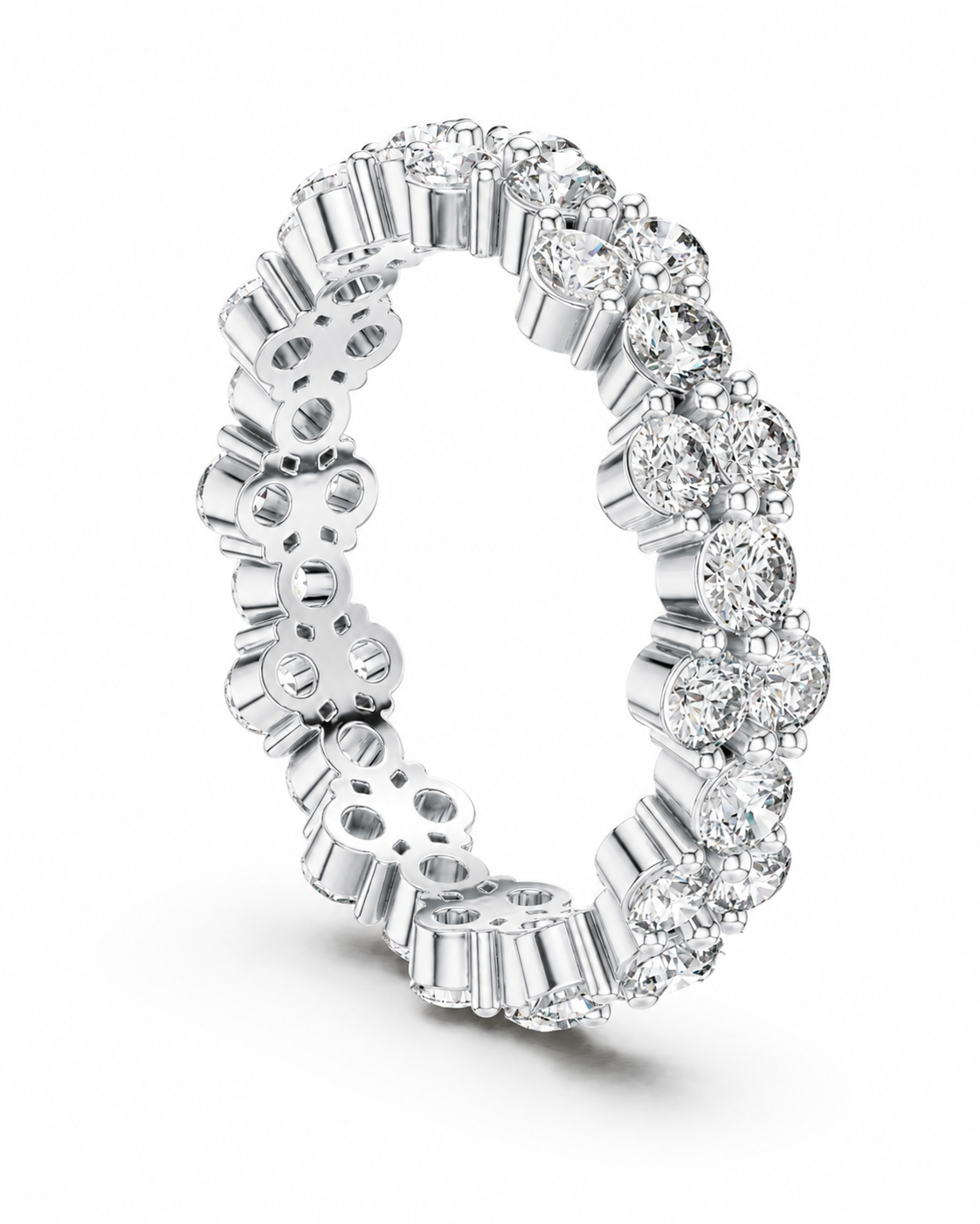 color_925_SIL,color_935_ARG,color_10K_WG, color_14K_WG &&	
A silver-toned eternity ring featuring a mix of baguette and round-cut diamond settings, shown on a clean white background.