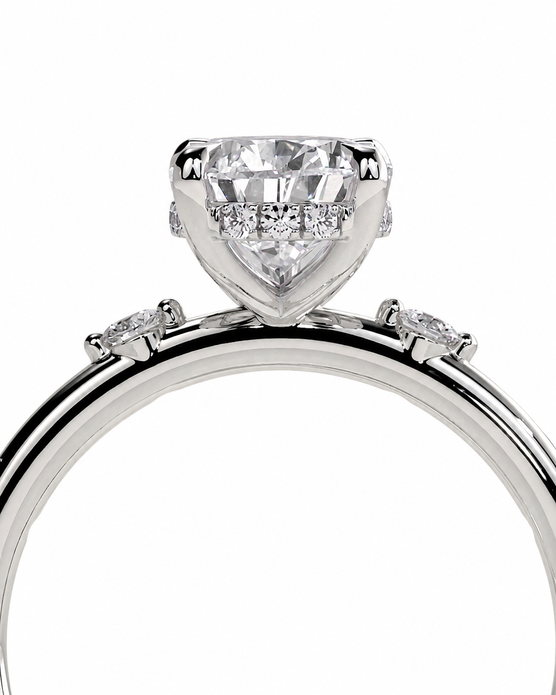 color_925_SIL,color_935_ARG,color_10K_WG, color_14K_WG &&
A close-up studio shot of a silver-toned diamond ring featuring a large heart-shaped center stone and smaller diamonds along the band, set against a plain white background.