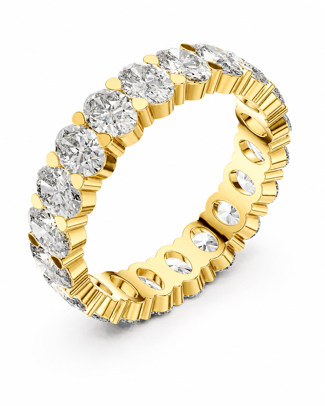 color_10K_YG, color_14K_YG &&	
A yellow gold eternity ring featuring a continuous row of round brilliant-cut diamonds in a prong setting, shown on a clean white background.