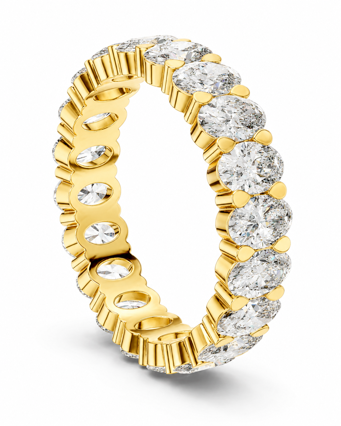 color_10K_YG, color_14K_YG &&	
A yellow gold eternity ring featuring a continuous row of round brilliant-cut diamonds in a prong setting, shown on a clean white background.