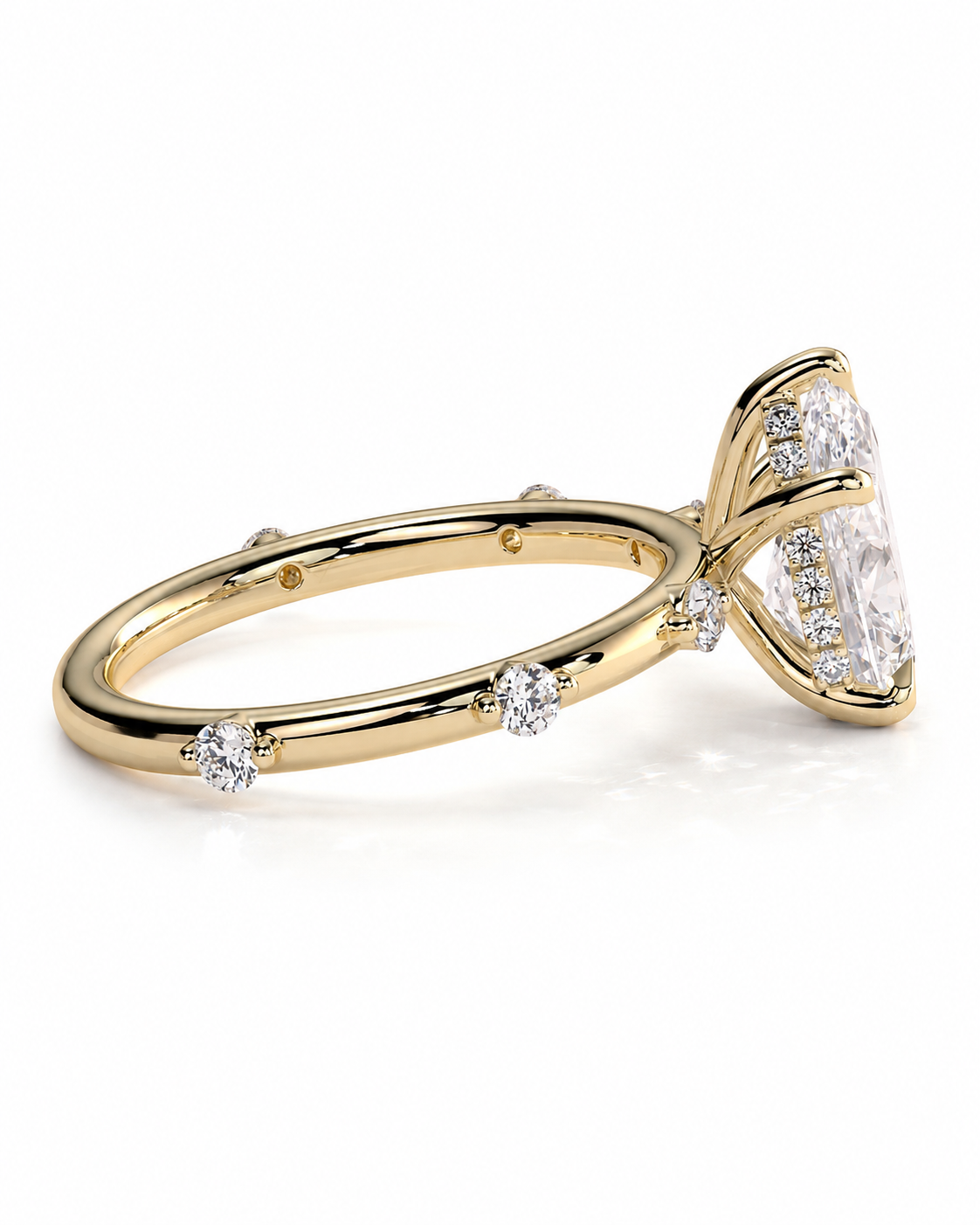 color_10K_YG, color_14K_YG &&
A yellow gold ring with a large marquise-cut clear center stone and smaller accent stones along the band, shown on a clean white background.