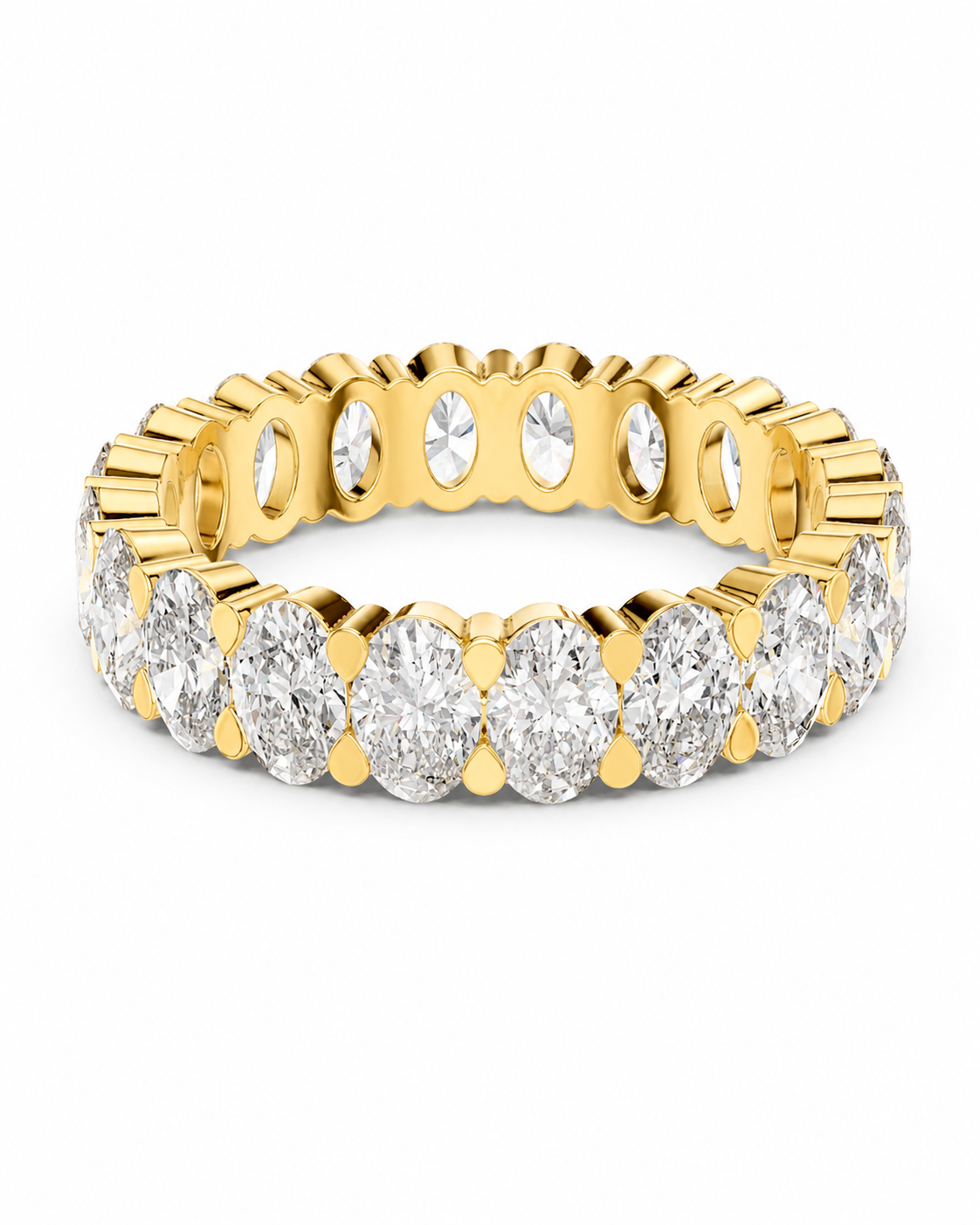 color_10K_YG, color_14K_YG &&	
A yellow gold eternity ring featuring a continuous row of round brilliant-cut diamonds in a prong setting, shown on a clean white background.