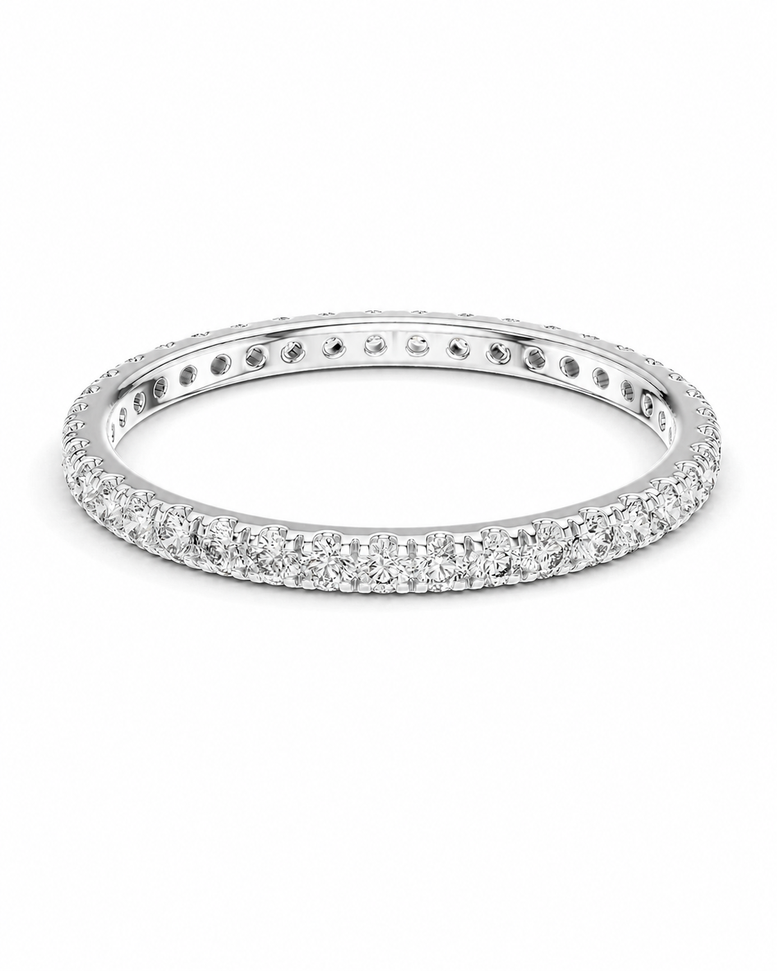 color_925_SIL,color_935_ARG,color_10K_WG, color_14K_WG &&	
A silver-tone eternity band ring paved with small clear round-cut gemstones, shown on a clean white background.