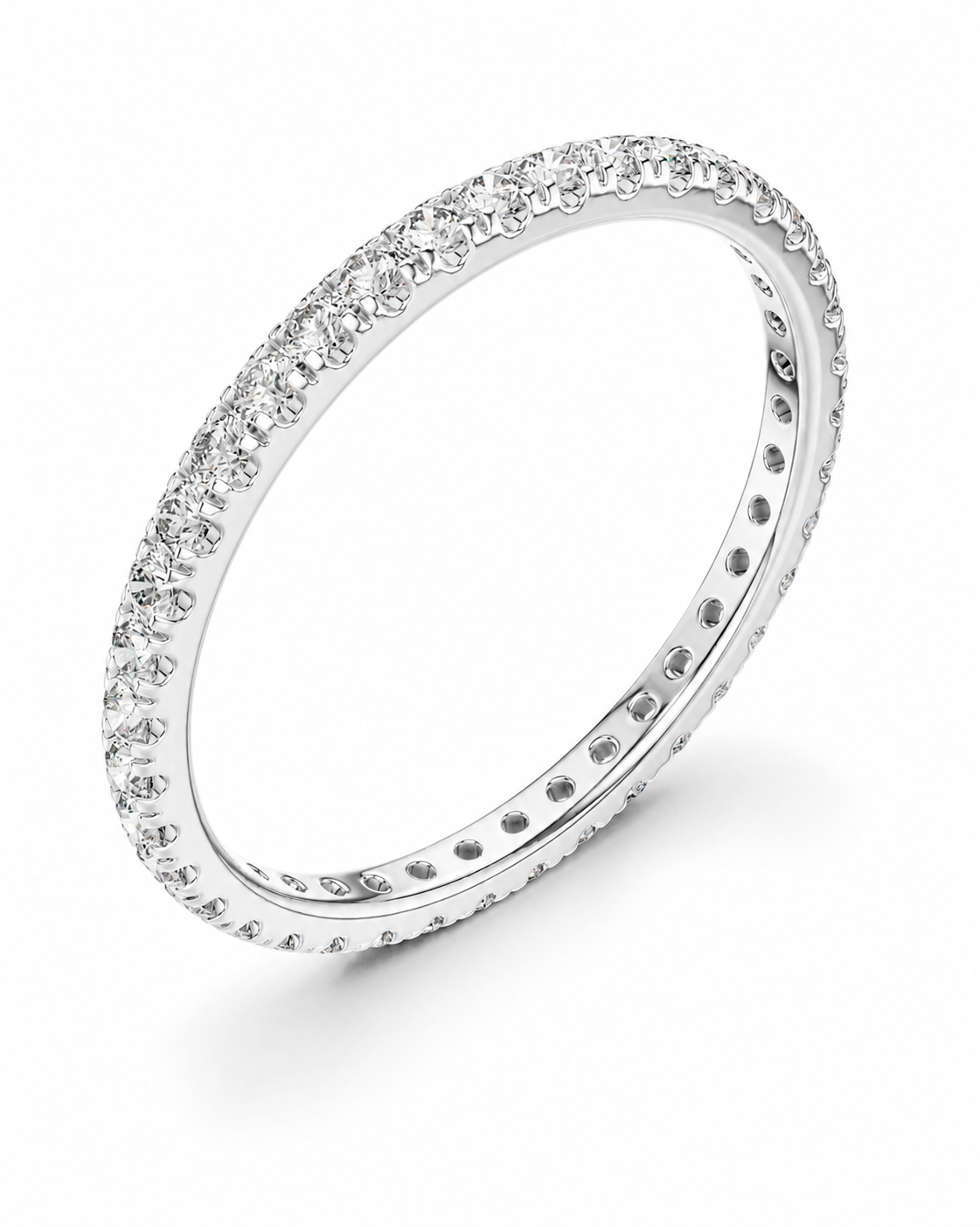color_925_SIL,color_935_ARG,color_10K_WG, color_14K_WG &&	
A silver-tone eternity band ring paved with small clear round-cut gemstones, shown at an angle on a clean white background.