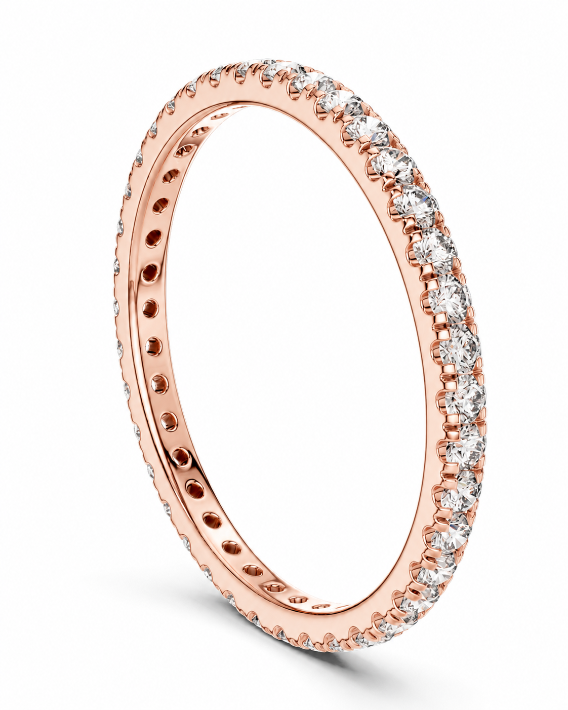 color_10K_RG, color_14K_RG &&	A rose gold eternity ring set with a continuous row of round brilliant-cut diamonds on a clean white background.