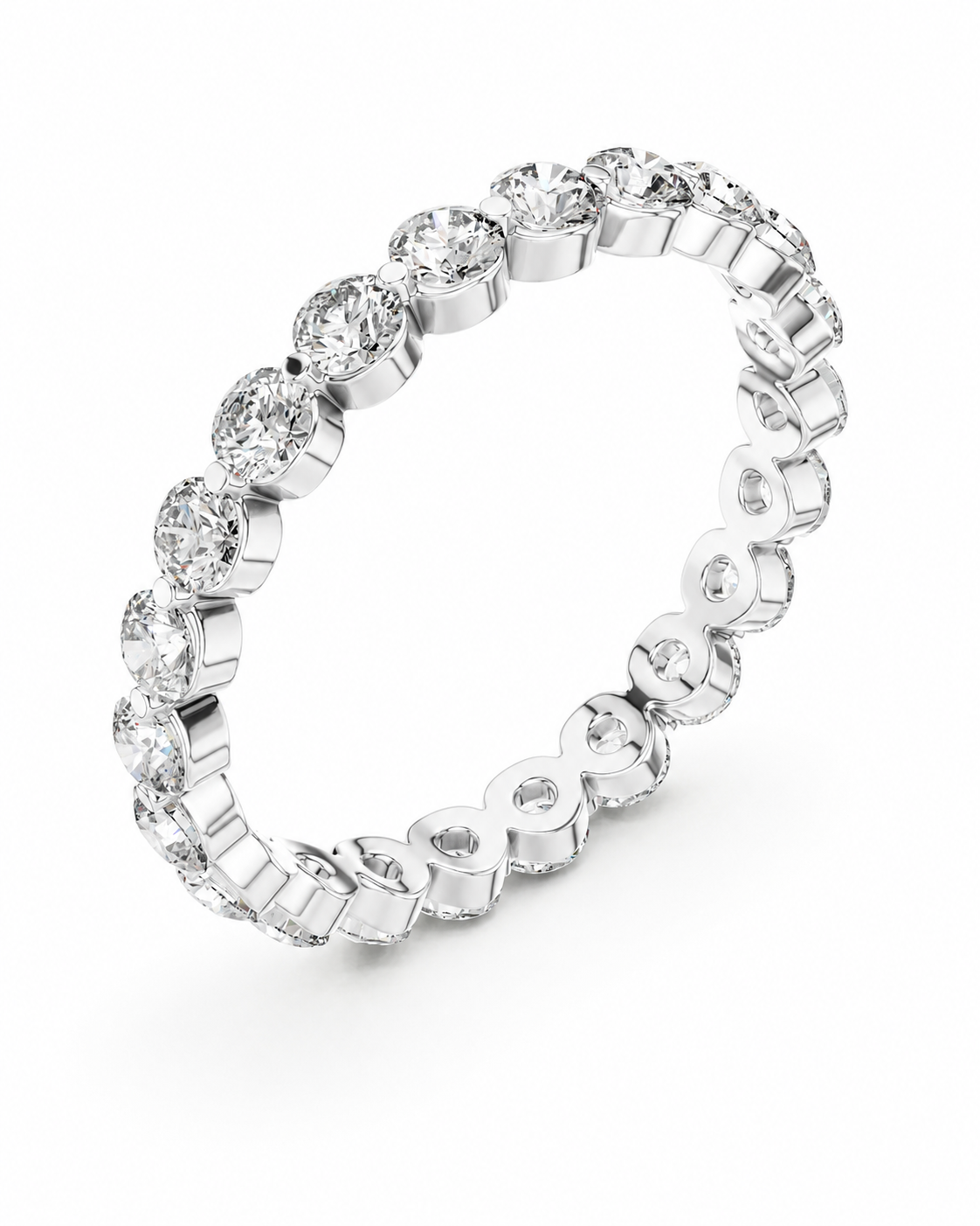 color_925_SIL,color_935_ARG,color_10K_WG, color_14K_WG &&	
A silver-toned eternity ring featuring a continuous row of round-cut clear gemstones in a prong setting, shown on a clean white background.