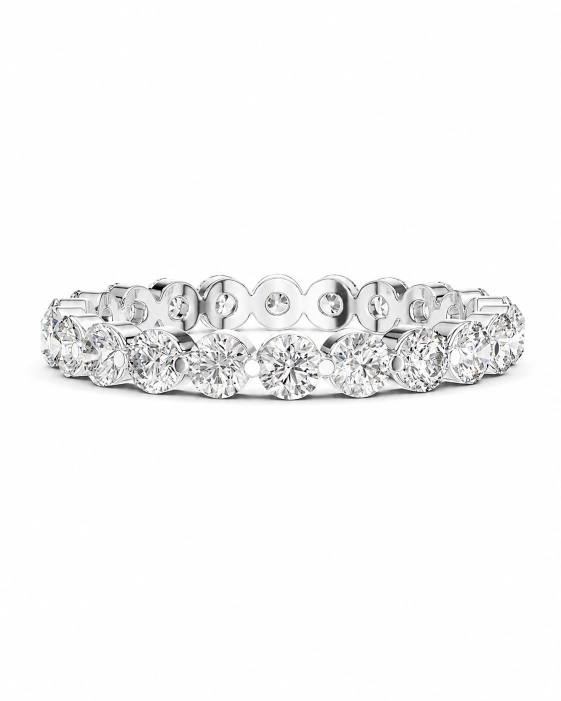 color_925_SIL,color_935_ARG,color_10K_WG, color_14K_WG &&	
A silver-toned eternity ring featuring a row of round brilliant-cut diamonds and baguette diamonds, set against a plain white background.