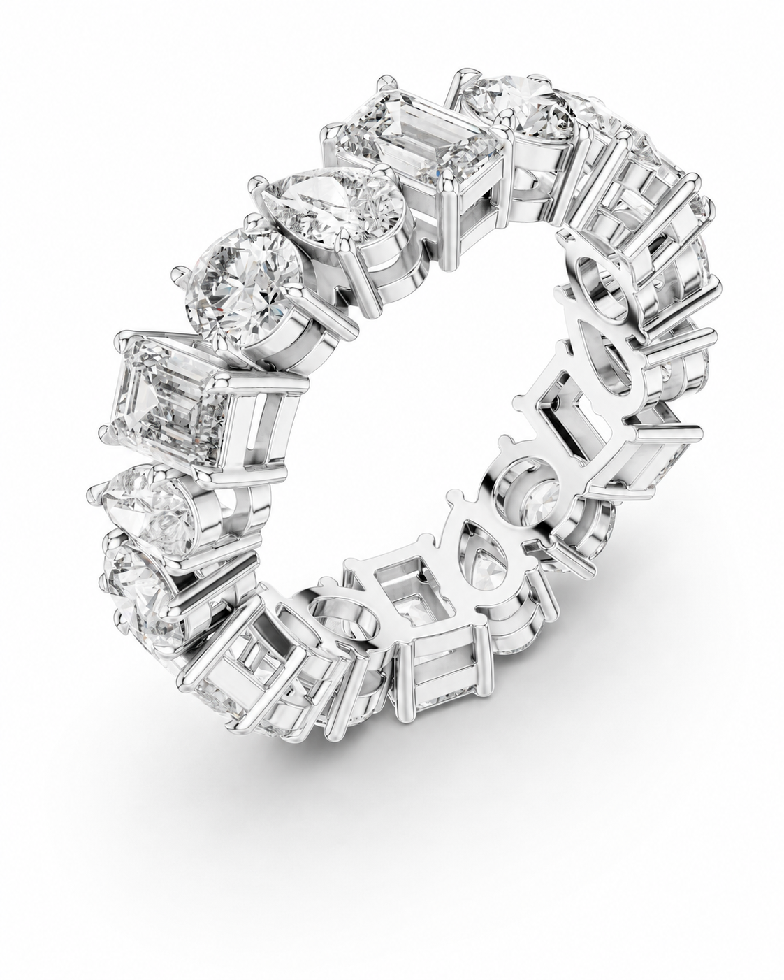 color_925_SIL,color_935_ARG,color_10K_WG, color_14K_WG &&	
A silver-toned eternity ring featuring a continuous row of round brilliant-cut and baguette-cut clear gemstones, shown on a clean white background.