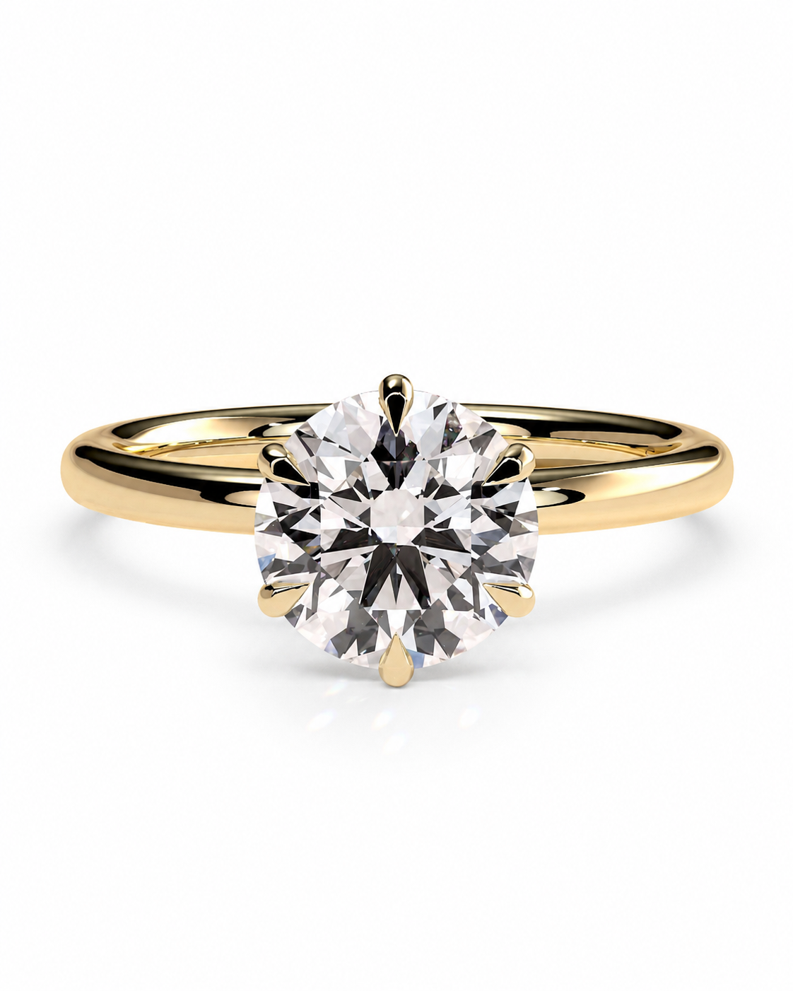 color_10K_YG, color_14K_YG &&A classic solitaire engagement ring featuring a round brilliant-cut diamond set in a polished yellow gold band, shown on a clean white background.