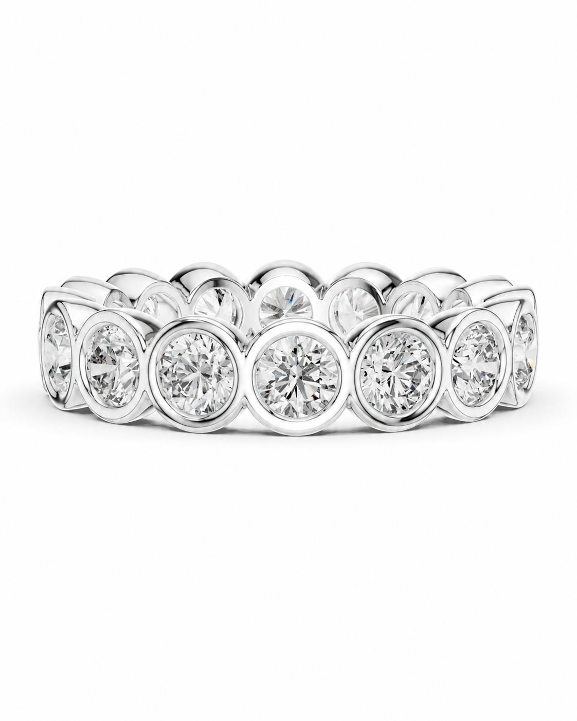 color_925_SIL,color_935_ARG,color_10K_WG, color_14K_WG &&	
A silver diamond eternity band ring featuring a continuous row of round-cut diamonds in bezel settings, shown against a plain white background.