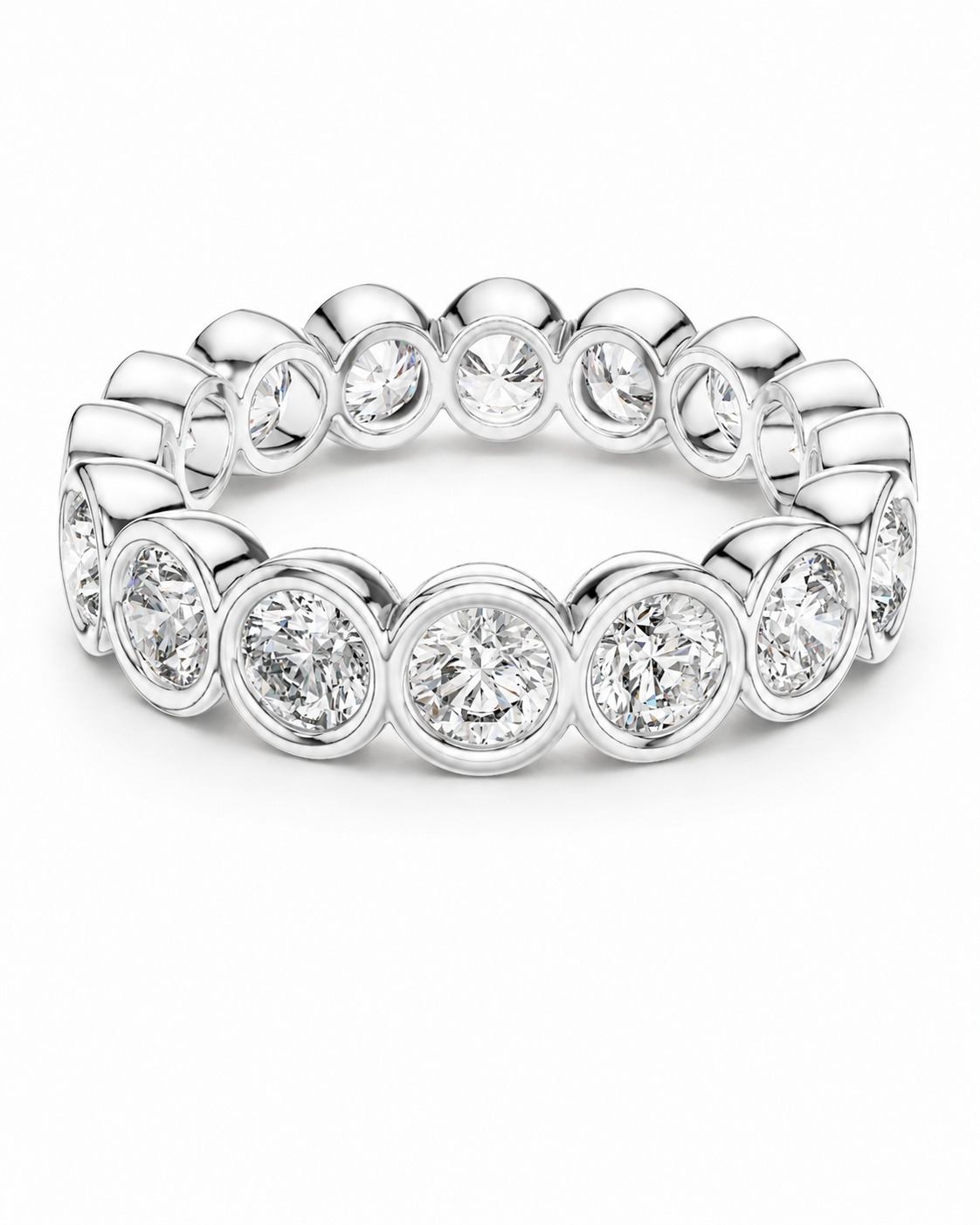 color_925_SIL,color_935_ARG,color_10K_WG, color_14K_WG &&	
A silver-toned diamond eternity band ring featuring a continuous row of round-cut diamonds in bezel settings, shown on a clean white background.