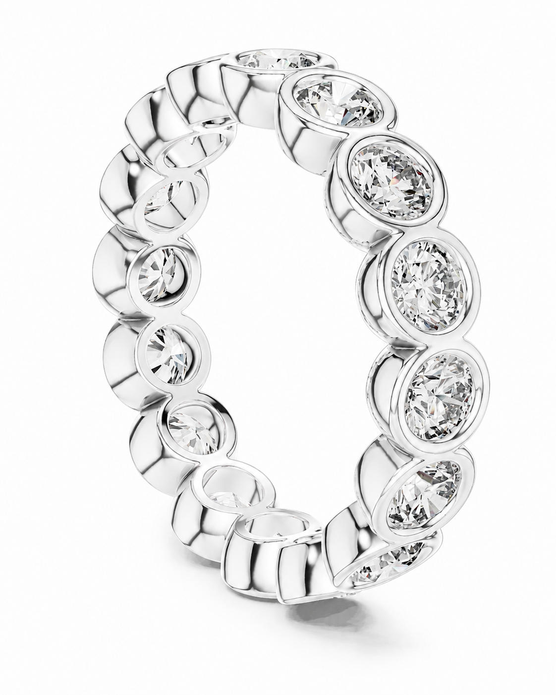 color_925_SIL,color_935_ARG,color_10K_WG, color_14K_WG &&	
A silver-toned eternity ring featuring a continuous row of bezel-set oval clear gemstones on a clean white background.