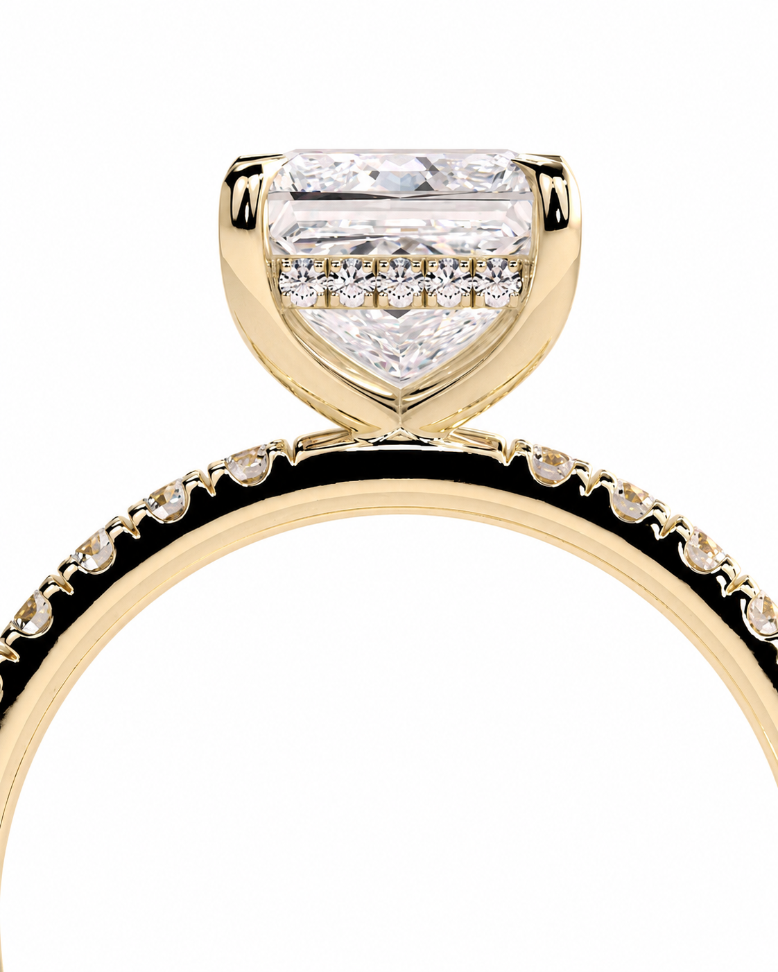 color_10K_YG, color_14K_YG &&A close-up of a yellow gold ring featuring a large heart-shaped clear gemstone in a prong setting, with smaller diamonds along the band, shown against a plain white background.