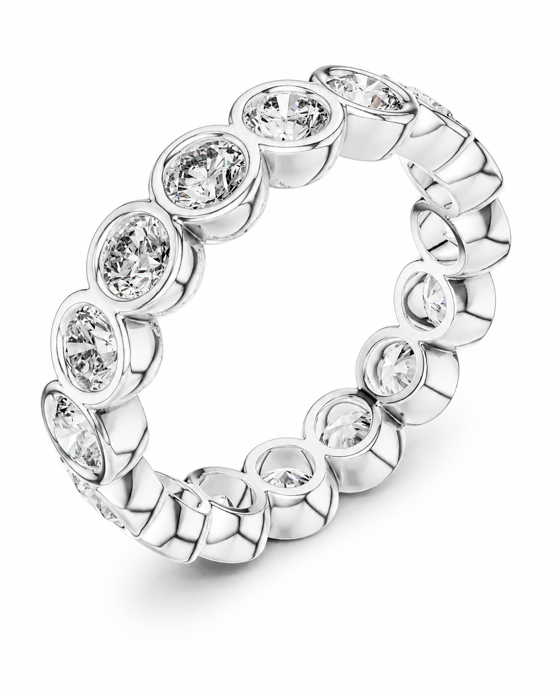 color_925_SIL,color_935_ARG,color_10K_WG, color_14K_WG &&	
A silver-toned eternity ring featuring multiple round-cut clear gemstones in bezel settings, shown on a clean white background.