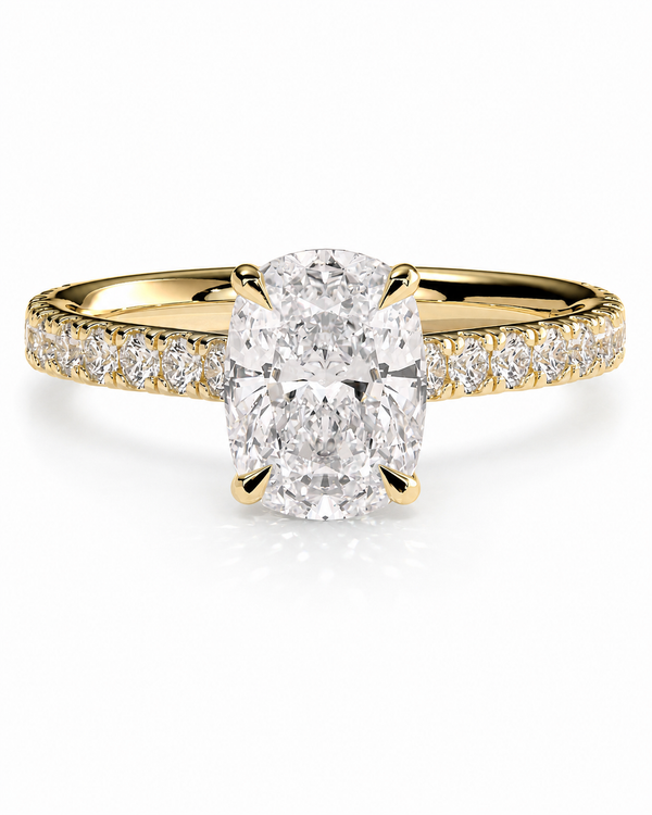 color_10K_YG, color_14K_YG &&A yellow gold engagement ring featuring a large oval-cut diamond center stone and a pave-set diamond band, shown on a clean white background.