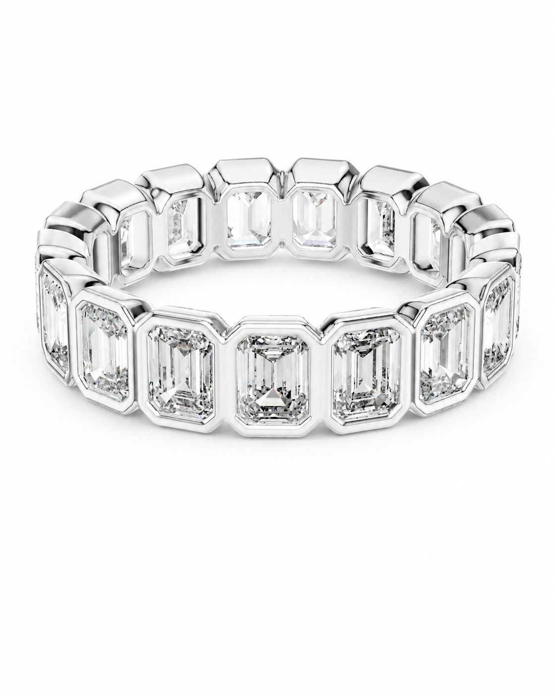 color_925_SIL,color_935_ARG,color_10K_WG, color_14K_WG &&	
A silver-toned eternity band ring featuring a row of baguette-cut clear gemstones in a polished setting, shown against a plain white background.