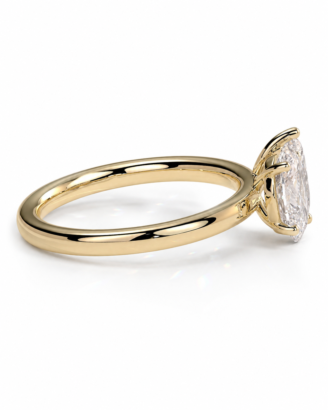 color_10K_YG, color_14K_YG &&A yellow gold engagement ring featuring a large, clear baguette-cut diamond in a prong setting, shown on a clean white background.