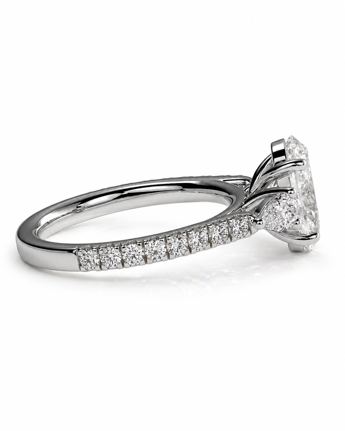 color_925_SIL,color_935_ARG,color_10K_WG, color_14K_WG &&A diamond engagement ring with a round brilliant-cut center stone and a pave band in polished silver-colored metal, shown on a clean white background.