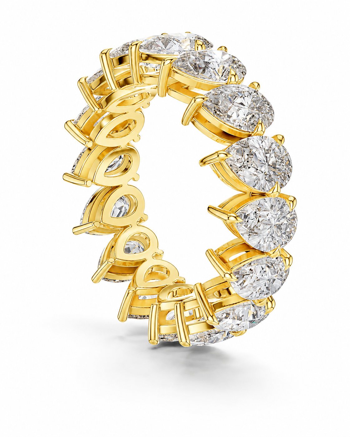 color_10K_YG, color_14K_YG &&	
A yellow gold eternity ring featuring a continuous row of round brilliant-cut clear gemstones, shown on a clean white background.