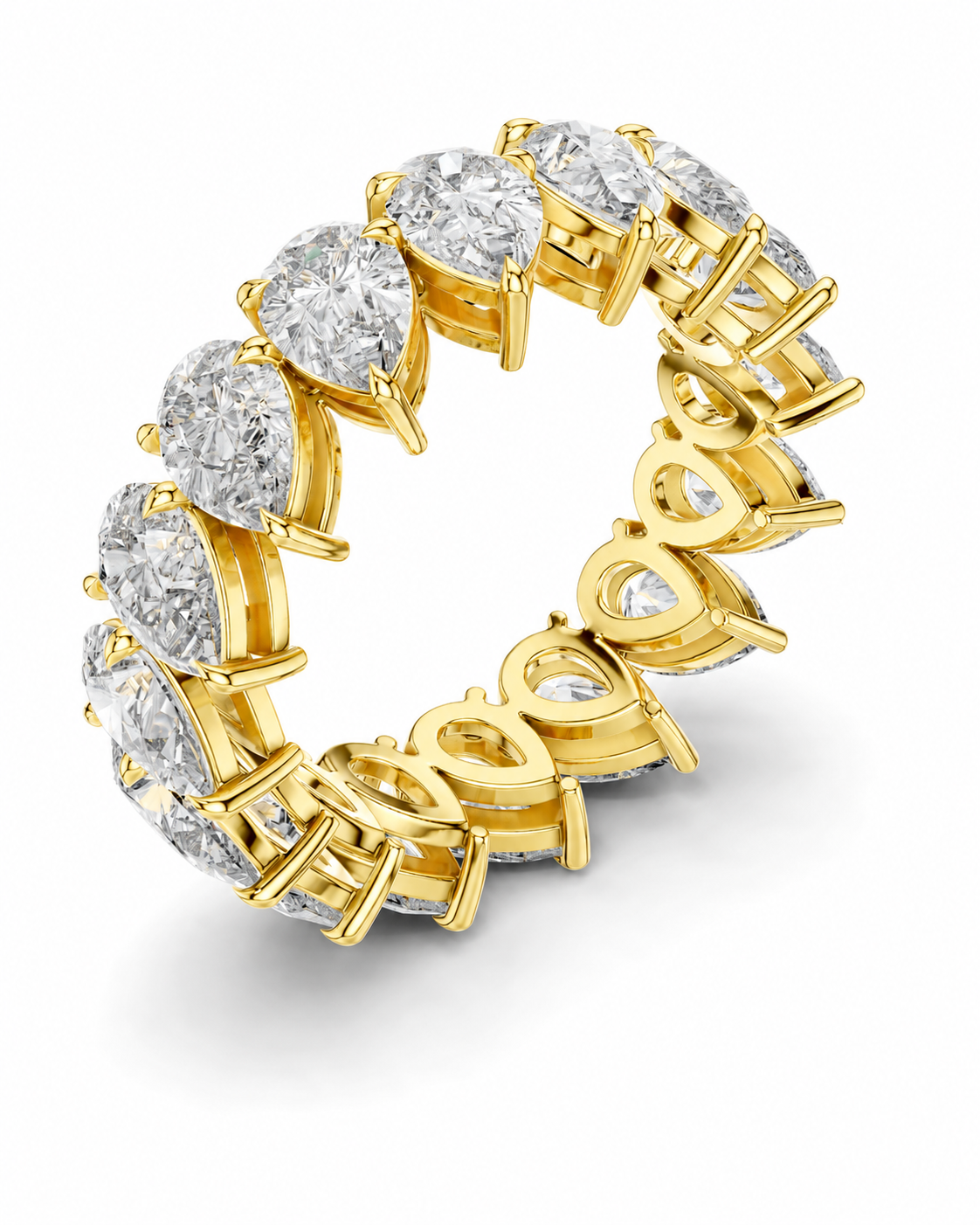 color_10K_YG, color_14K_YG &&	
A yellow gold eternity ring featuring a continuous row of round brilliant-cut diamonds in a prong setting, shown on a clean white background.