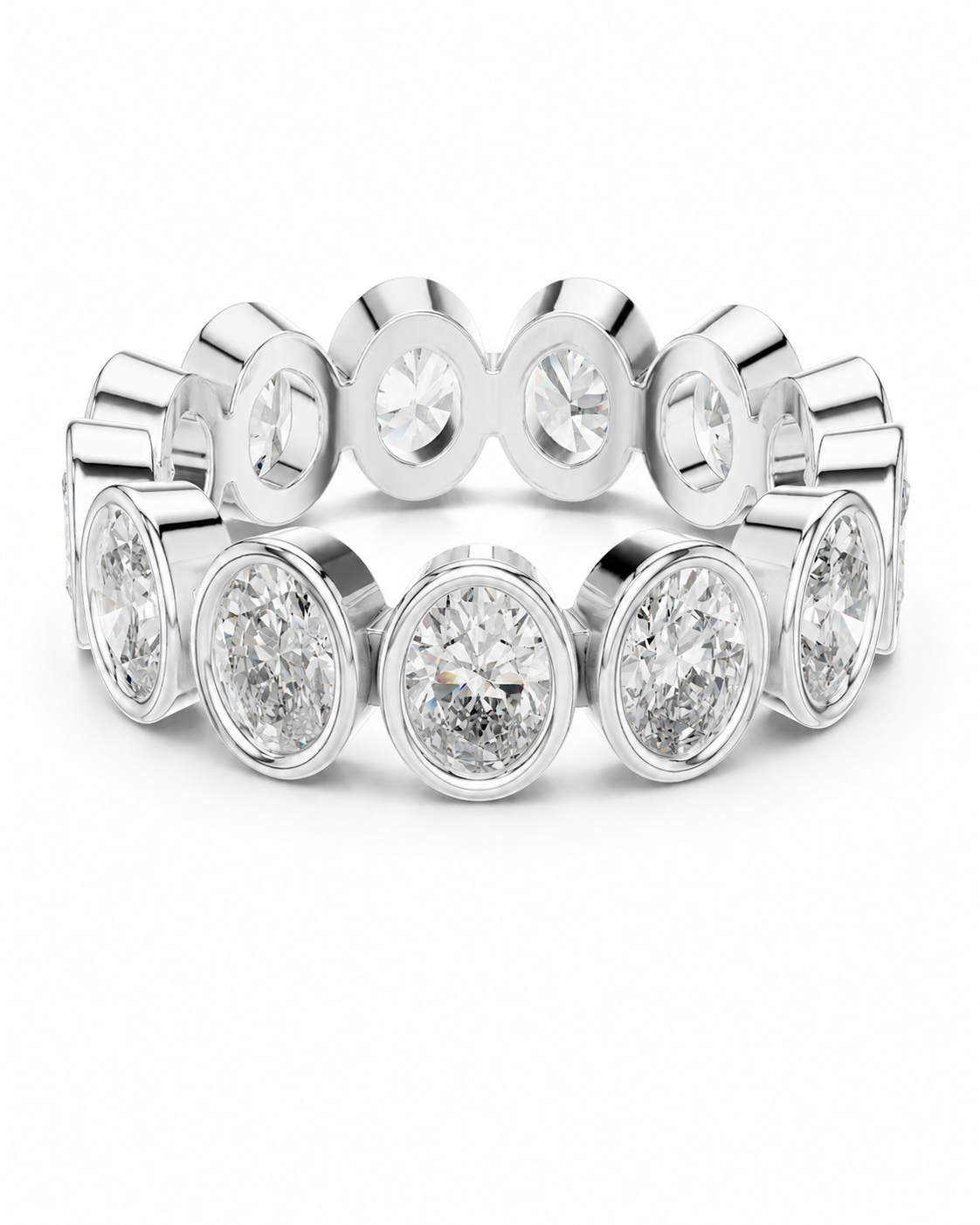 color_925_SIL,color_935_ARG,color_10K_WG, color_14K_WG &&	
A silver-toned eternity band ring featuring multiple bezel-set oval clear gemstones, photographed on a clean white background.